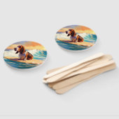 Basset Hound Strand Surfen Schilderij Handwaaier (Niet-gemonteerd)