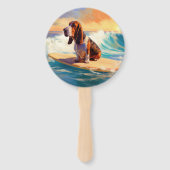 Basset Hound Strand Surfen Schilderij Handwaaier (Voorkant)