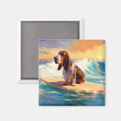 Basset Hound Strand Surfen Schilderij Magneet (Voorkant / Achterkant)