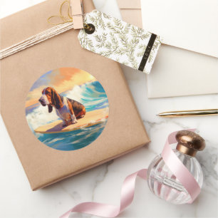 Basset Hound Strand Surfen Schilderij Ronde Sticker