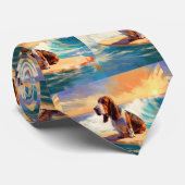 Basset Hound Strand Surfen Schilderij Stropdas (Opgerold)