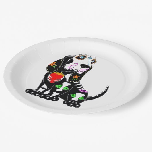 Basset Hound Sugar Skull Papieren Bordje (Gekanteld)