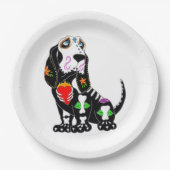 Basset Hound Sugar Skull Papieren Bordje (Voorkant)