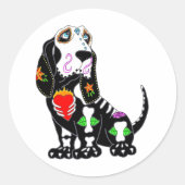 Basset Hound Sugar Skull Ronde Sticker (Voorkant)