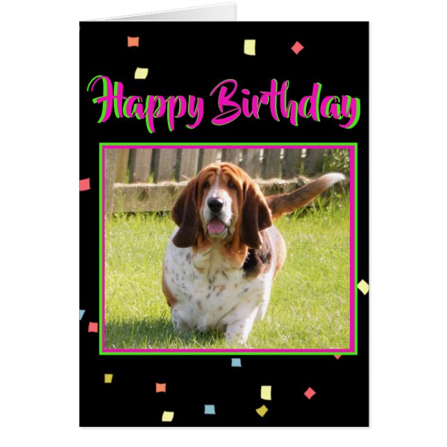 Basset Hound sur la carte d'anniversaire mignonne (Devant)