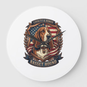 Basset Hound Trouw Eer Hond Amerikaans Vlag Schild Grote Klok