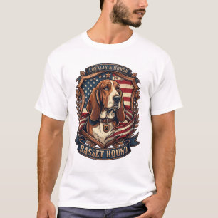 Basset Hound Trouw Eer Hond Amerikaans Vlag Schild T-shirt