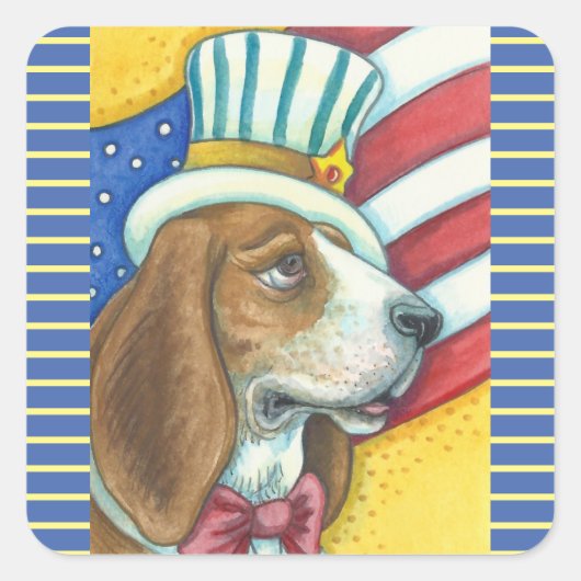 BASSET HOUND UNCLE SAM, CHIENS STICKERS Squ. * Feu (Devant)
