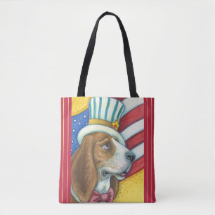 BASSET HOUND UNCLE SAM, PATRIOTISCHE DOG CANVAS TA DRAAGTAS