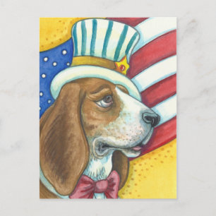 BASSET HOUND UNCLE SAM, PATRIOTTISCH HOND BRIEFKAA BRIEFKAART