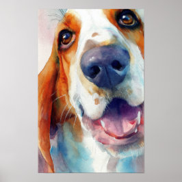 Basset hound watercolor portrait poster