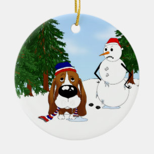 Basset Hound Winter Scene Keramisch Ornament