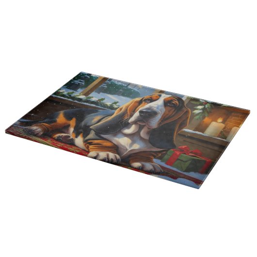 Basset Hound With Christmas Lights Holiday Snijplank (Hoek)