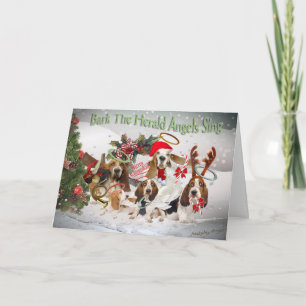 Basset Hound Xmas Bark Herald Angels-kaart Feestdagen Kaart