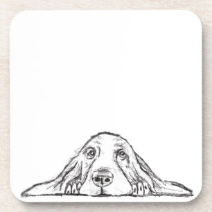 basset hound zwart wit eenvoudig puppy hondenogen bier onderzetter