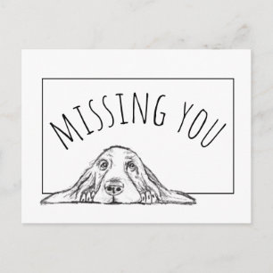 basset hound zwart wit eenvoudig puppy hondenogen briefkaart