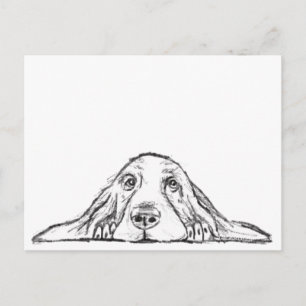 basset hound zwart wit eenvoudig puppy hondenogen briefkaart