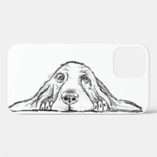 basset hound zwart wit eenvoudig puppy hondenogen iPhone 12 hoesje
