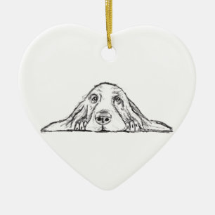 basset hound zwart wit eenvoudig puppy hondenogen keramisch ornament