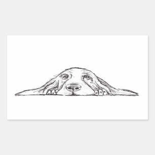basset hound zwart wit eenvoudig puppy hondenogen rechthoekige sticker