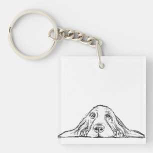 basset hound zwart wit eenvoudig puppy hondenogen sleutelhanger
