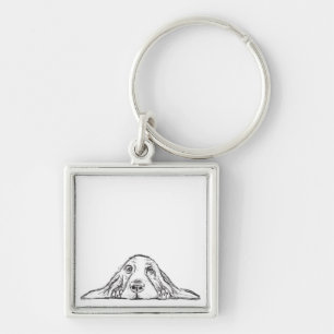 basset hound zwart wit eenvoudig puppy hondenogen sleutelhanger