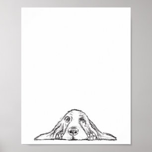 basset hound zwart wit simpel puppy hond ogen poster