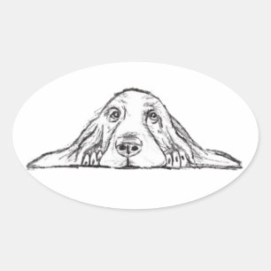 basset hound zwart wit simpele puppy hond ogen ovale sticker