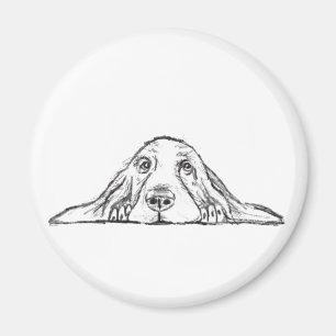 basset hound zwart wit simpele puppy hondenogen magneet