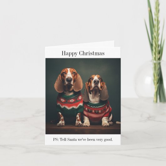 Basset Hounds Bonne carte de Noël (Devant)
