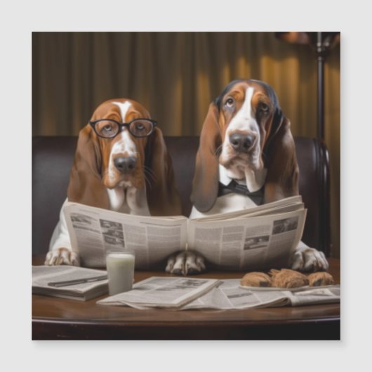 Basset hounds lezen van de krant (Voorkant)