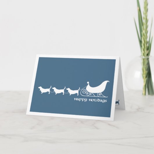 Basset Hounds trekken aan de slee van de kerstman Feestdagen Kaart (Voorkant)
