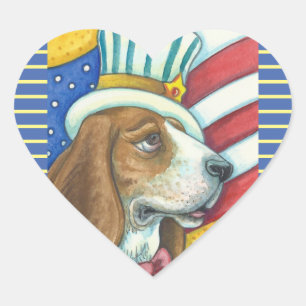 BASSET HOW ONCLE SAM, CHIEN STICKERS Coeur * Feuil