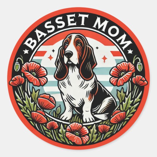 Basset Mom                                         Ronde Sticker (Voorkant)