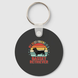 Basset Retriever Retro Zonsondergang Hond Sleutelhanger