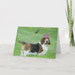 Basset Wenskaart met champagne en Ketting Kaart