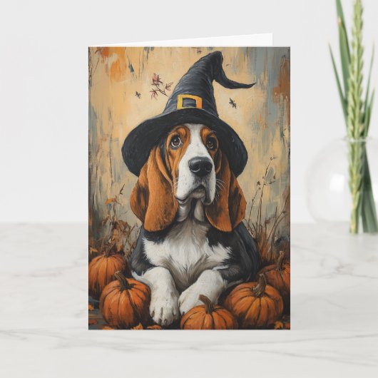 Basset Witch Halloween Feestdagen Kaart (Voorkant)