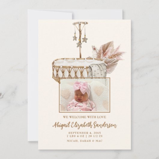 Bassinet Foto geboorteaankondiging Kaart (Voorkant)