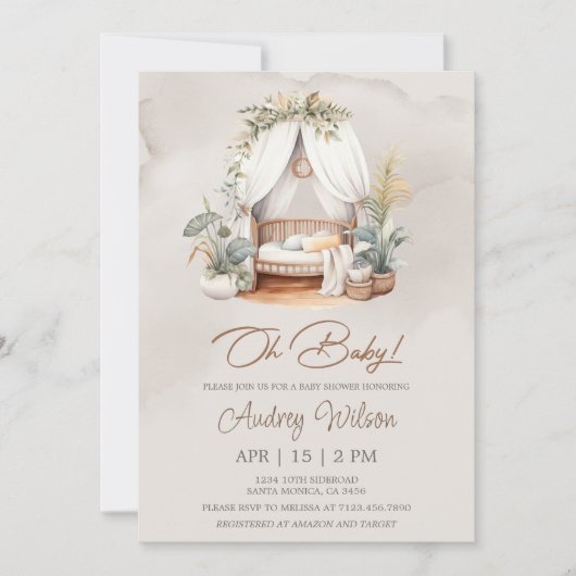 Bassinet Nursery Baby Baby shower bébé Invitation (Devant)