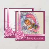  Bassinet Rozen Baby Meisje Douche Kaart (Voorkant / Achterkant)