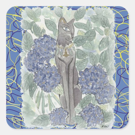 Bast Amidst Hydrangea Flowers Vierkante Sticker (Voorkant)