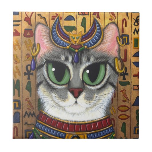 Bast Goddess Cat Egyptian Bastet Art Tile Tegeltje (Voorkant)