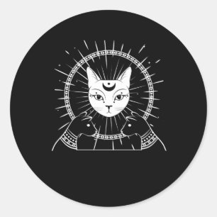 Bastet Ancient Egypt Cat Crescent Gothic Moon Ronde Sticker