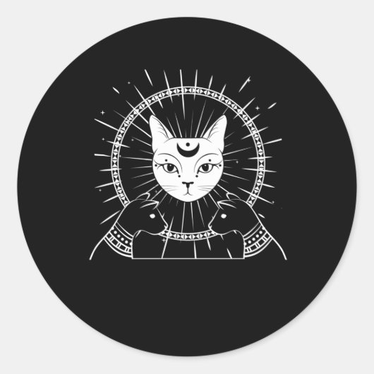 Bastet Ancient Egypt Cat Crescent Gothic Moon Ronde Sticker (Voorkant)