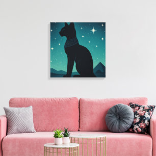 Bastet Canvas Sterrenbeeld Egyptische Kattenkunst Afdruk