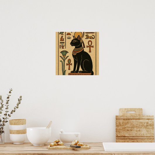 Bastet Cat Goddess Hieroglyphic Poster (Keuken)