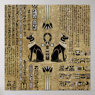 Bastet - Egyptische katten en Ankh - kruis Poster
