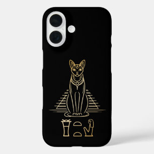 Bastet met naam in hiërogliefen en Egyptische pira iPhone 16 Hoesje