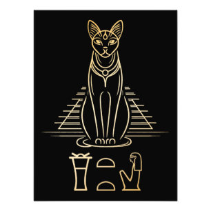Bastet met naam in hiërogliefen en Egyptische pira Foto Afdruk