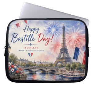 Bastille Dag Eiffeltoren Seine rivier vuurwerk Laptop Sleeve